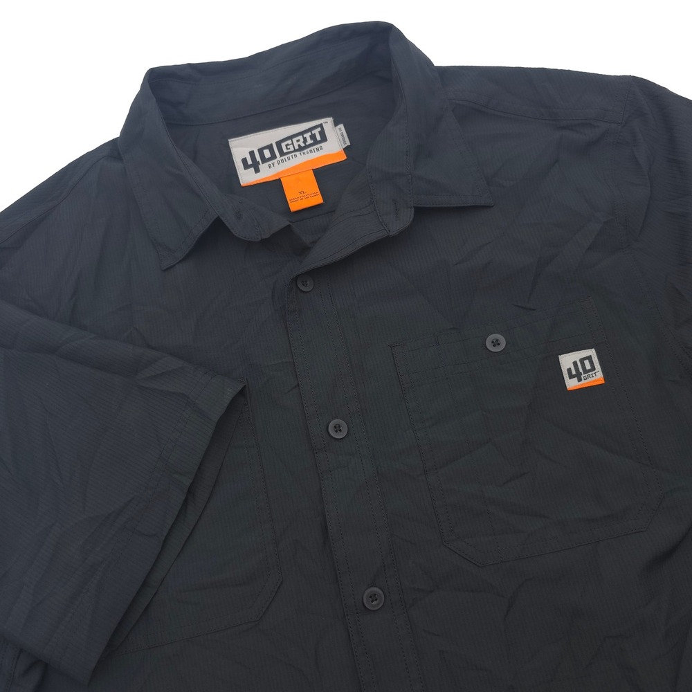 40 Grit by Duluth Trading Co Mens XL Black Ripstop Short Sleeve Work Shirt BLK